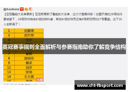 英冠赛事规则全面解析与参赛指南助你了解竞争结构